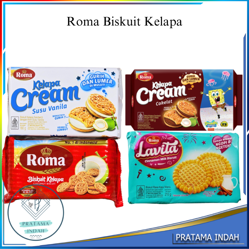 Roma Biskuit Kelapa Coconut Biscuit (Roma Biskuit Kelapa, Kelapa Cream Susu Vanilla, Cream Coklat, L