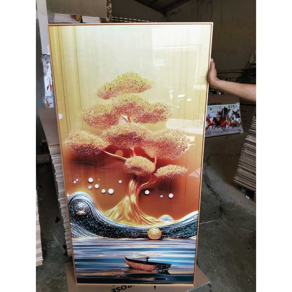 Lukisan Dinding Diamond Crystal Painting 5 D Bentuk Persegi Frame Warna Gold / Black Gambar Motif Po