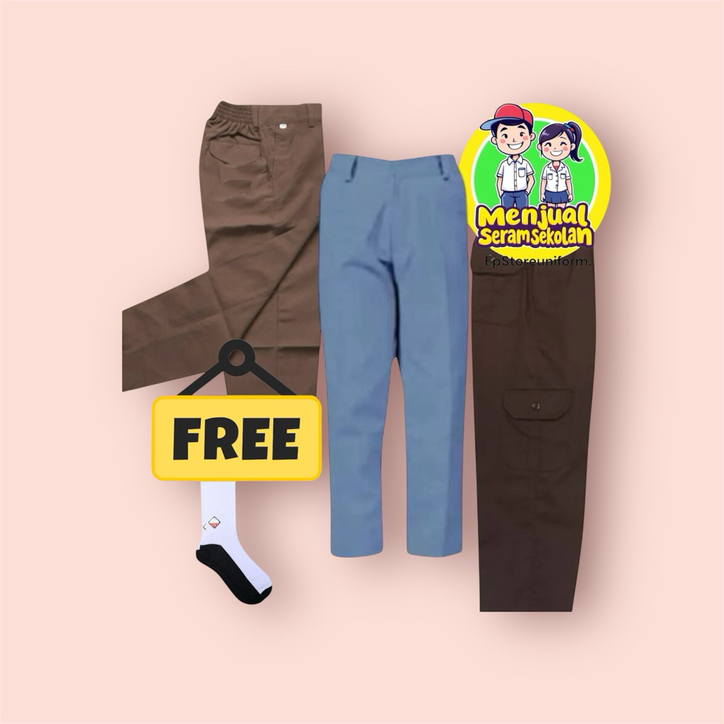 Celana sma panjang. warna abu abu dan coklat seragam sekolah sma. Pria