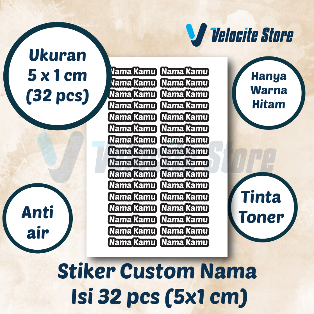 

Stiker Nama Custom Vinyl Waterproof 5x1 cm (32 pcs)