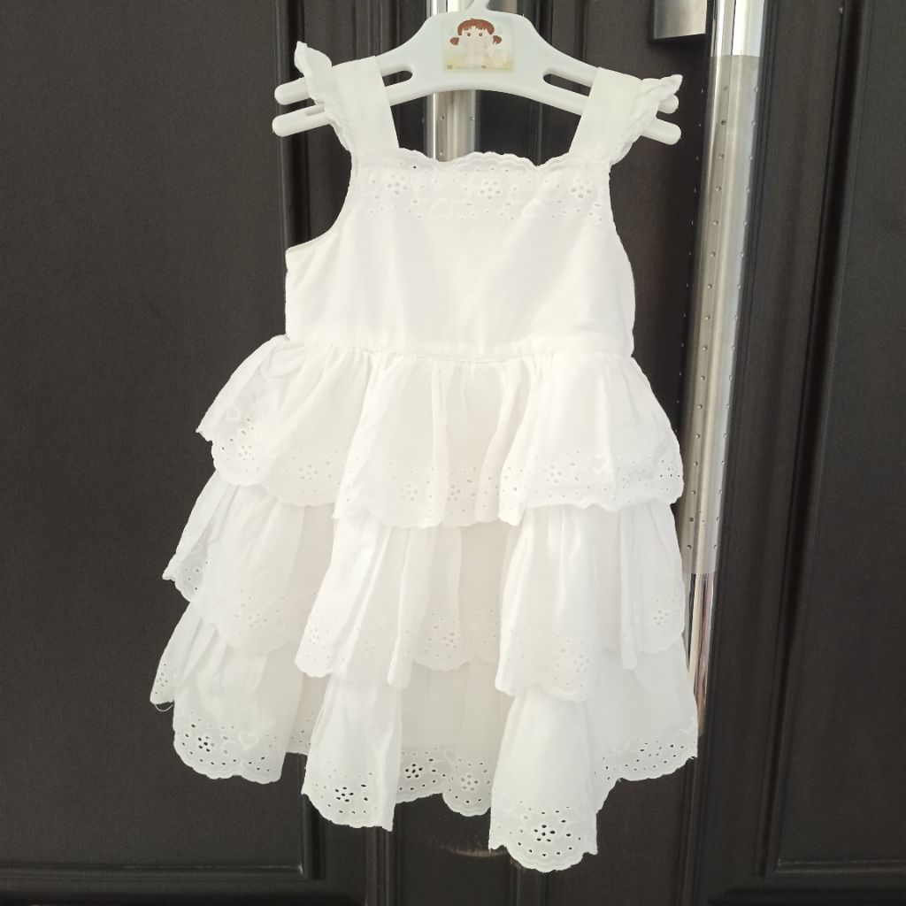 PRELOVED DRESS BAYI MOTHERCARE 6-9M MOTIF PUTIH SUSUN SALE