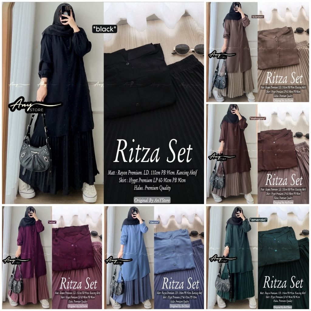 ritza setelan long tunic jumbo ld 120 ld 110 by A.N.Y rok plisket polos rok panjang floral skirt pli