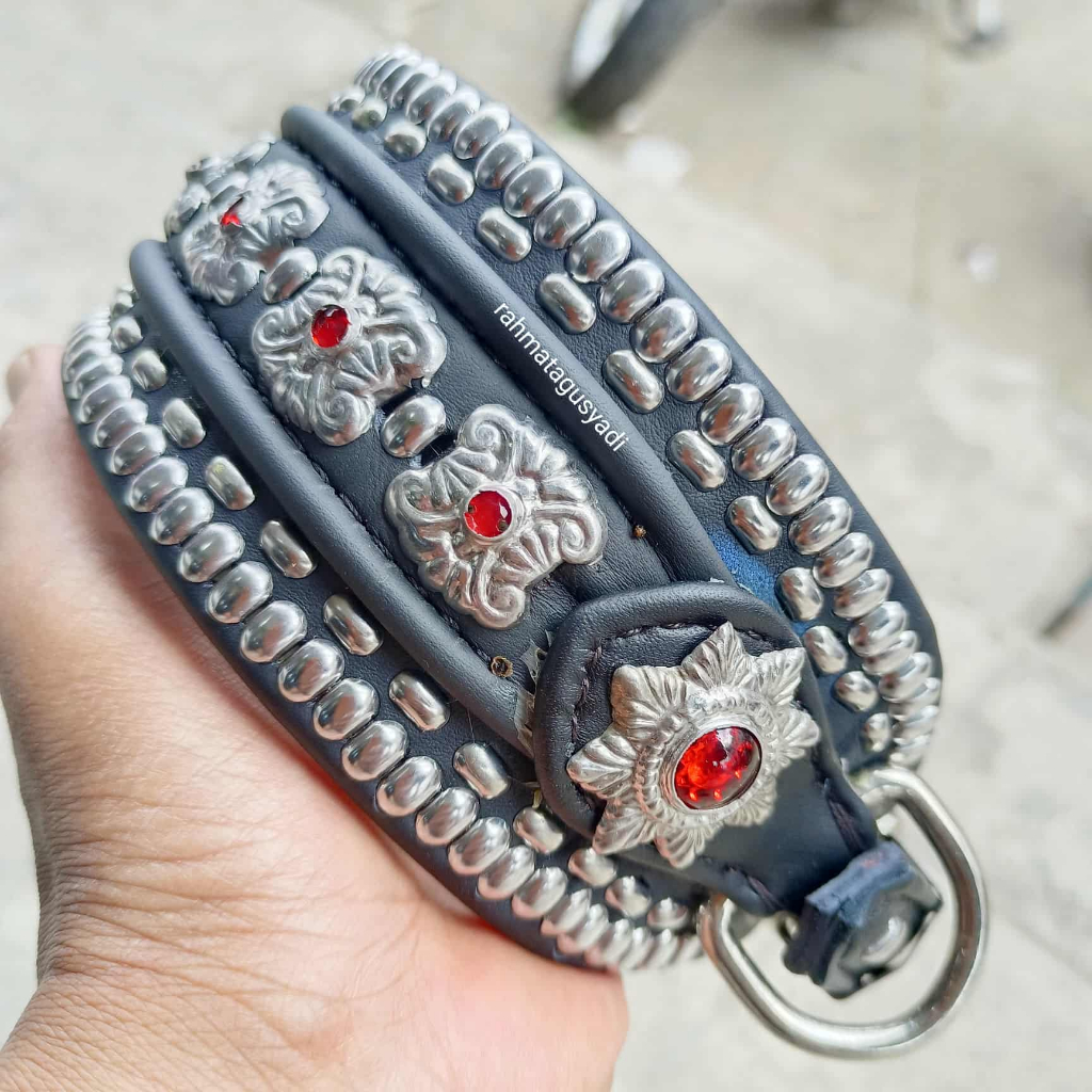 Kalung Anjing Kulit Asli Premium Kuat & Kokoh 4 Jari untuk Anjing Besar Pitbull/ Berburu