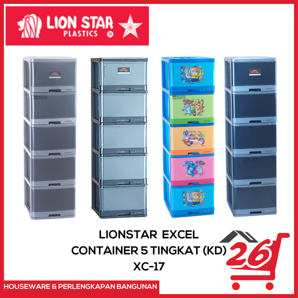 LION STAR Lemari Plastik / Kontainer Baju Lion Star Excel L5 / Lemari Lion Star 5 Susun