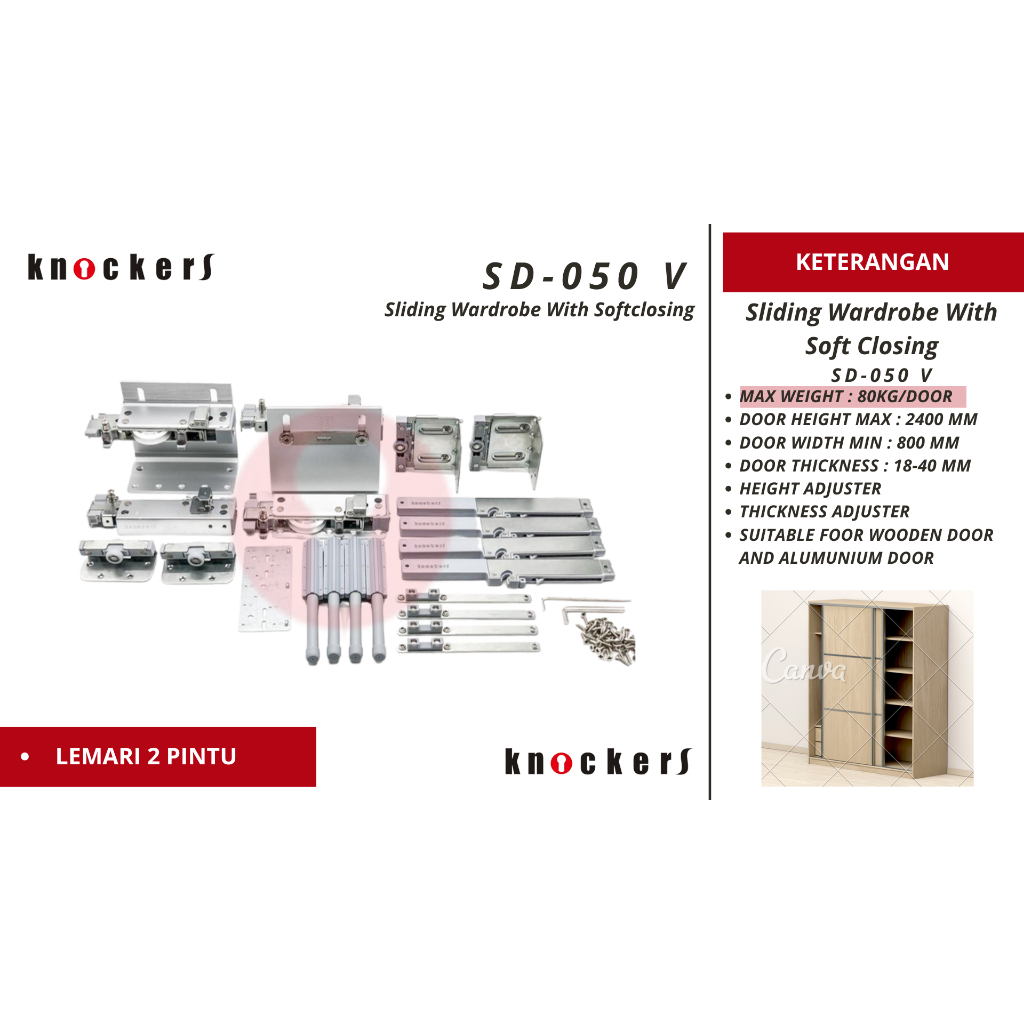 SLIDING WARDROBE WITH SOFT CLOSE / SD-050 V / KNOCKERS INDONESIA