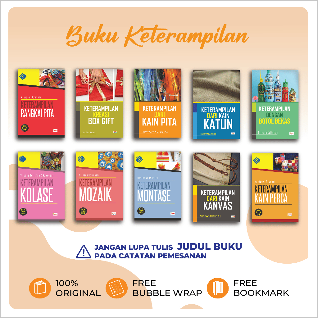 Paket Buku Keterampilan Lengkap | Kolase, Mozaik, Montase, Rangkaian Pita, Kain Katun, Kain Perca, K