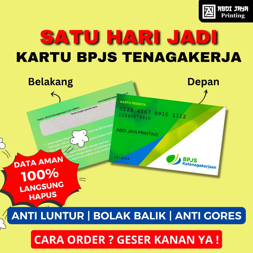 

Cetakk Kartu BP JS Tenagakerja ANTI LUNTUR & AIR - BISA SATUAN SEHARI JADI Tanpa Minim Order