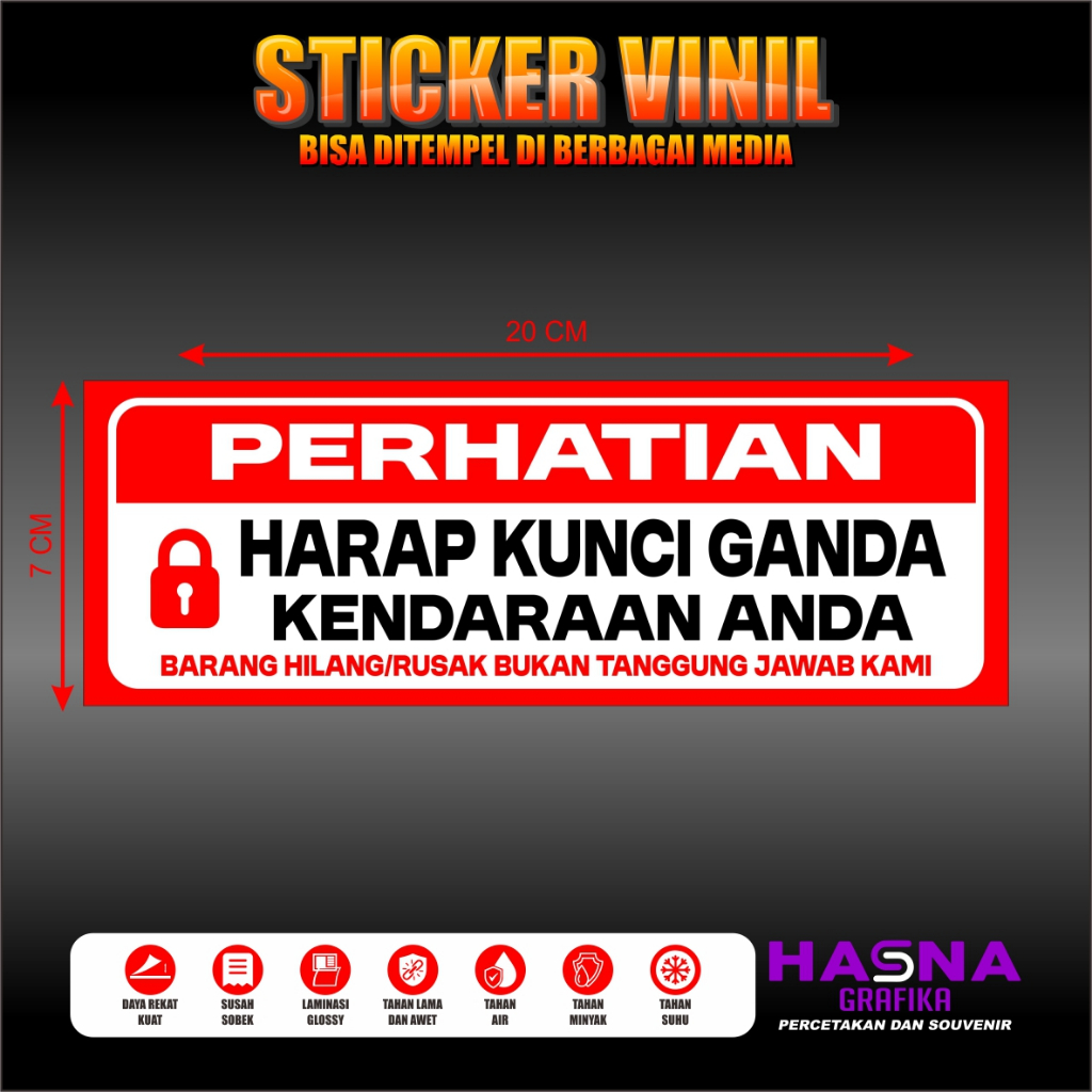 

sticker vinil / peringatan harap kunci ganda kendaraan anda / sticker info