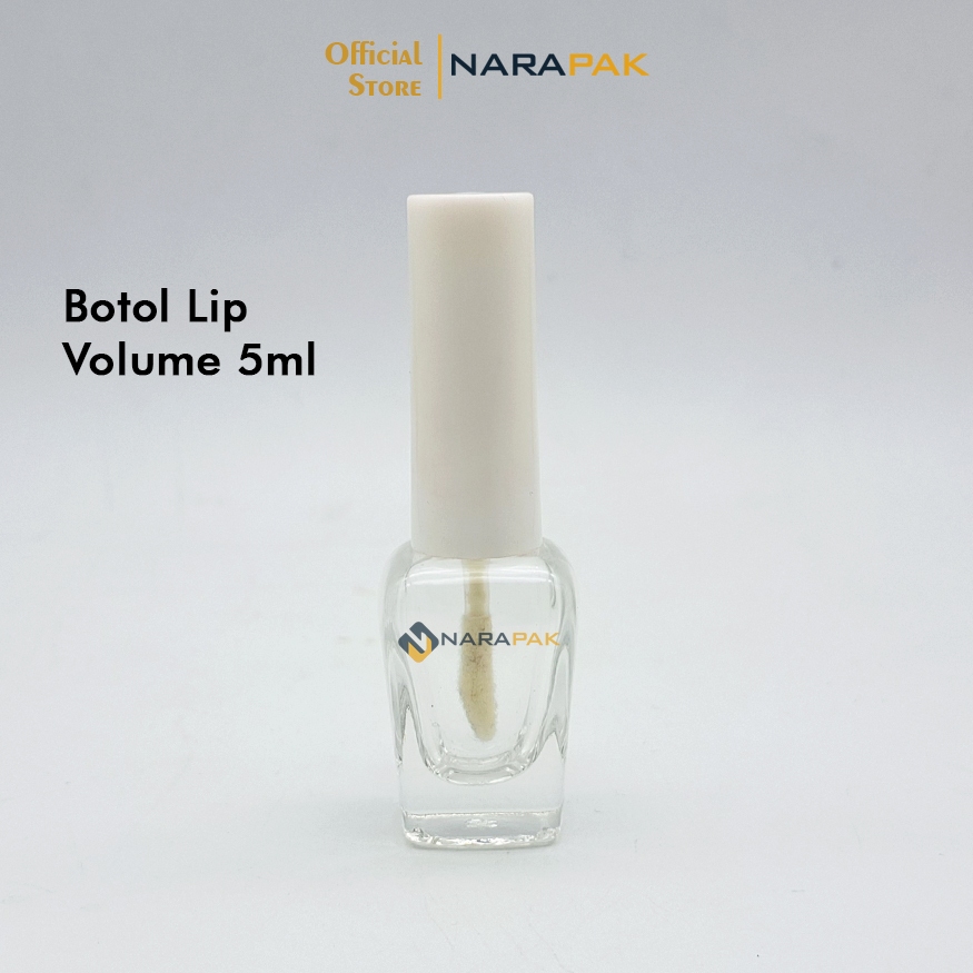 Botol Kutek 5ml Kaca Bening Kotak Lengkung Kuas Bibir Botol Lip Gloss Lip Cream Tutup PUTIH D195