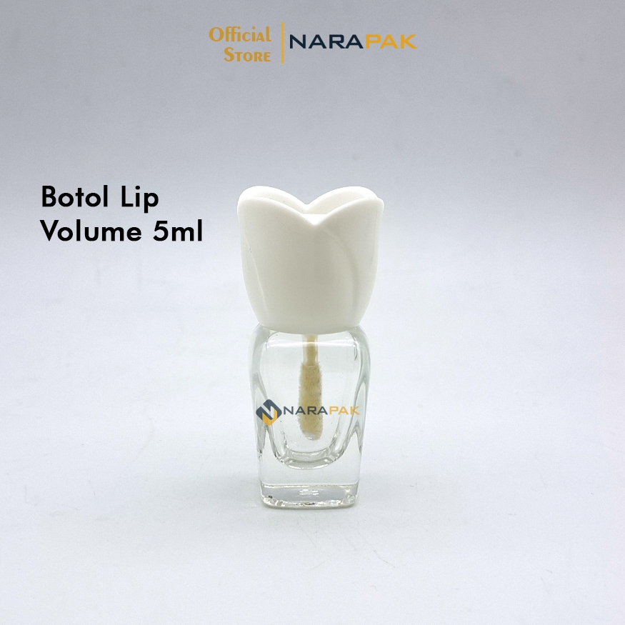 Botol Kutek 5ml Kaca Bening Kotak Lengkung Kuas Bibir Botol Lip Gloss Lip Serum Tutup Bunga D195