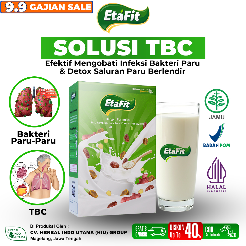 

ETAFIT TERAPI TBC ISPA PNEUMONIA DETOX LENDIR PARU PERNAFASAN DEMAM NYERI DADA SESAK NAFAS - Susu Kambing Etawa Herbal Pernafasan 100% Original
