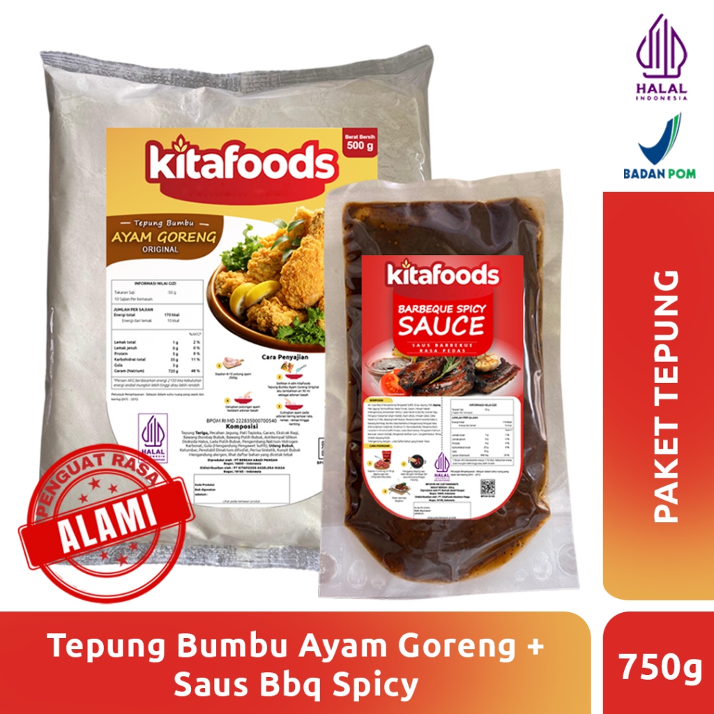 

Kitafoods Paket Bundling 1 ( Tepung ayam ori 500gr + BBQ Spicy 250gr ) Tanpa Penguat Rasa