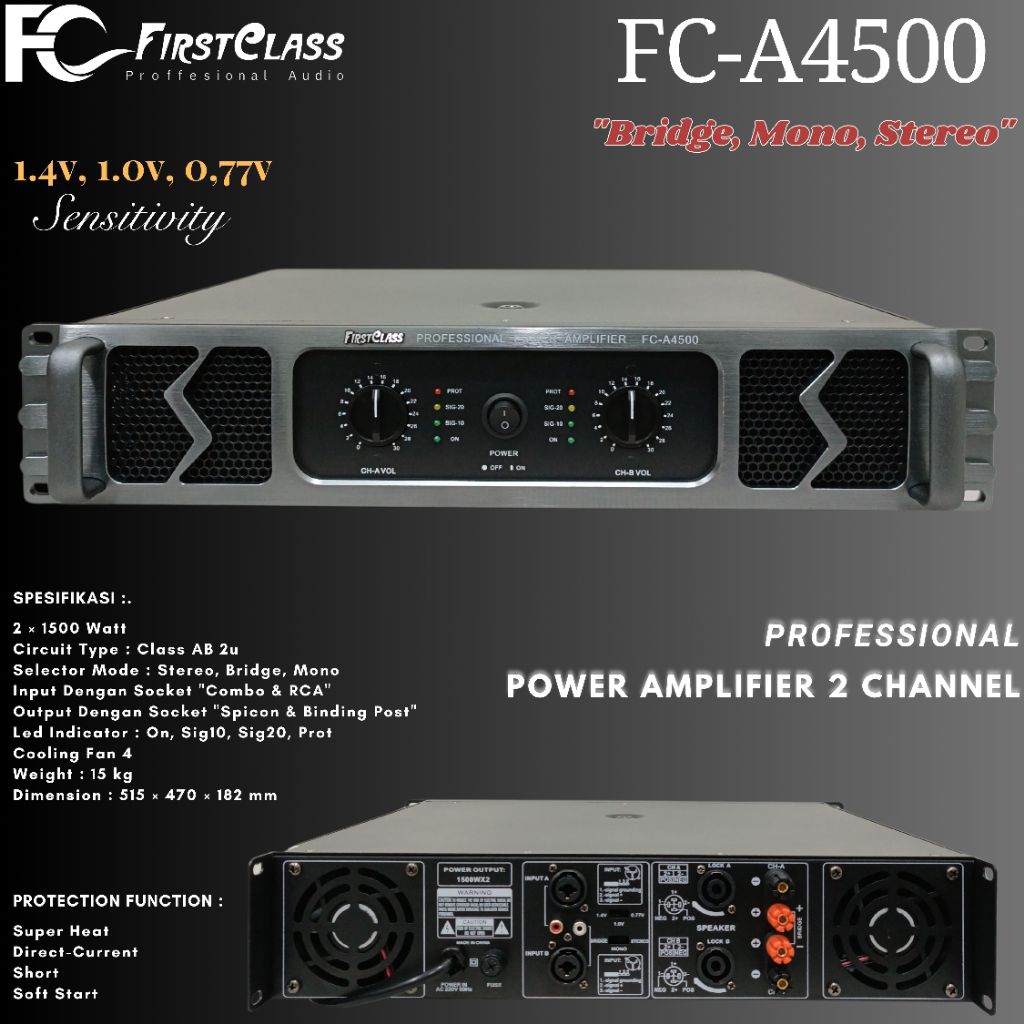Professional Power Amplifier FirstClass FCA 4500 Class AB | Power ampli FC A4500 Dengan Soft Start 1