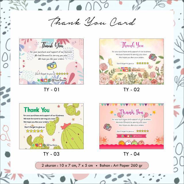 

[40 pcs] Kartu ucapan terima kasih / TQ card untuk olshop / Tag terima kasih / Thank you card