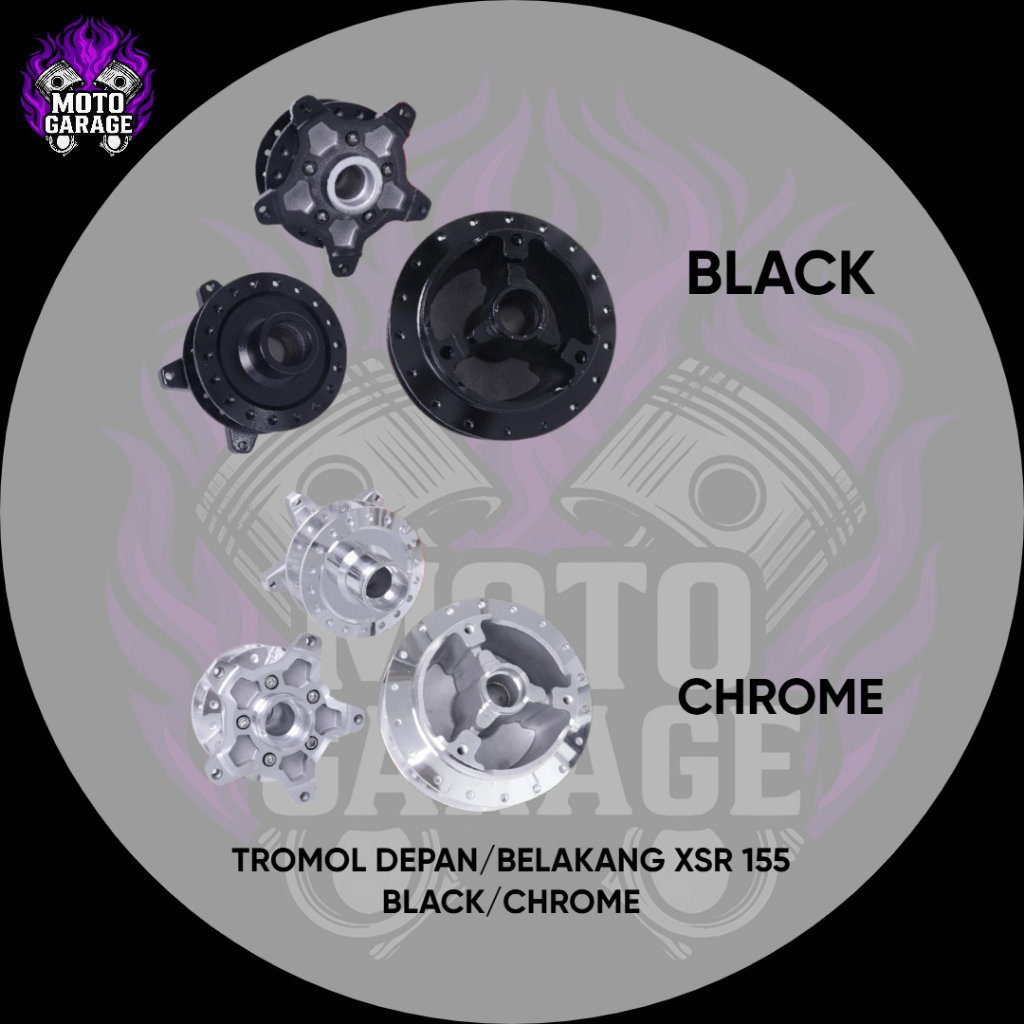 TROMOL DEPAN/BELAKANG SCARLET RACING XSR 155 WARNA BLACK/CHROME