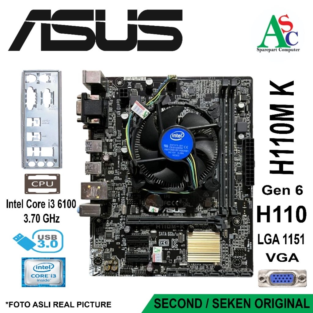 Paket Motherboard ASUS Core i3 Gen 6 Fan Intel Backpanel