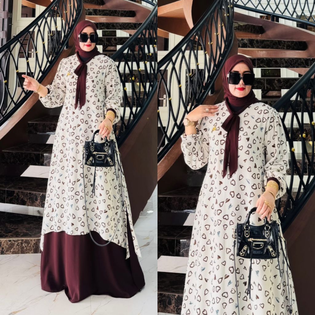 Gamis Malayu Azura Set Hijab Aksen Pita