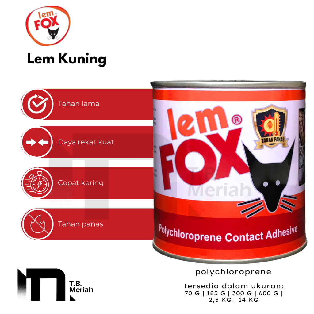LEM FOX Lem Kuning Serbaguna 70g 185g 300g 600g - Lem Kayu - Lem Sepatu