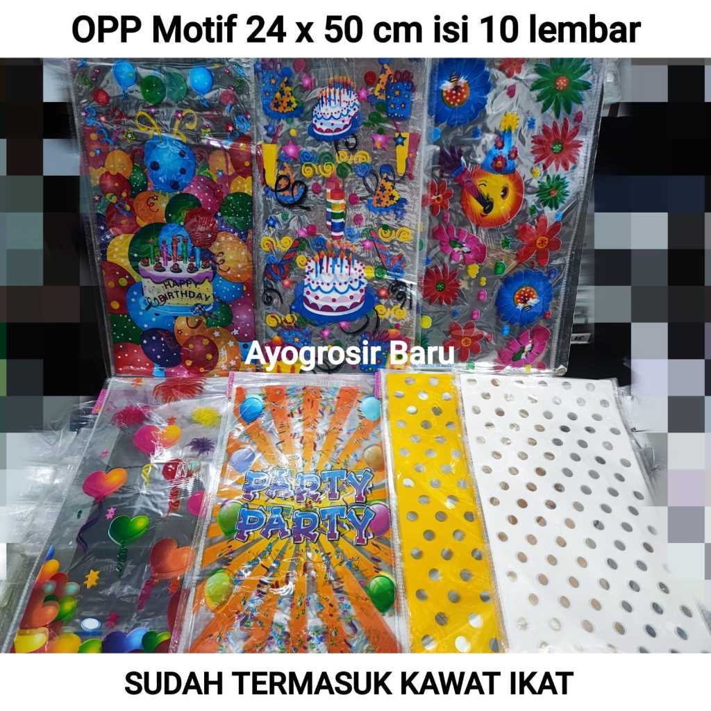 

OPP Motif 24x50 isi 10 lbr Kantong Plastik Souvenir Ulang Tahun 24 x 50