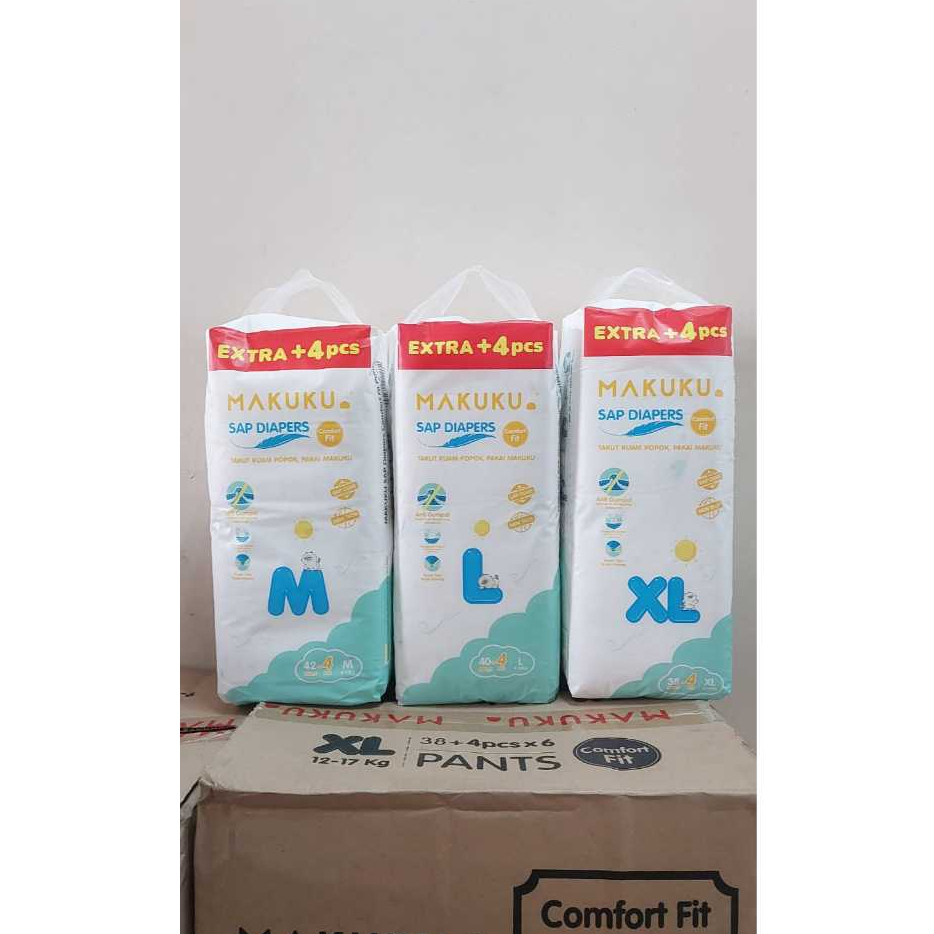 Pampers Makuku Sap Diapers Comfort Fit M-42 L-40 XL-38