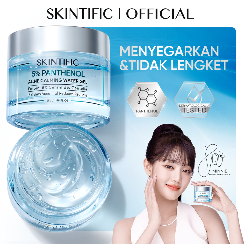 SKINTIFIC - 5% Panthenol Acne Calming Water Gel 45g | Exfoliating Perawatan Wajah Calming untuk Mele