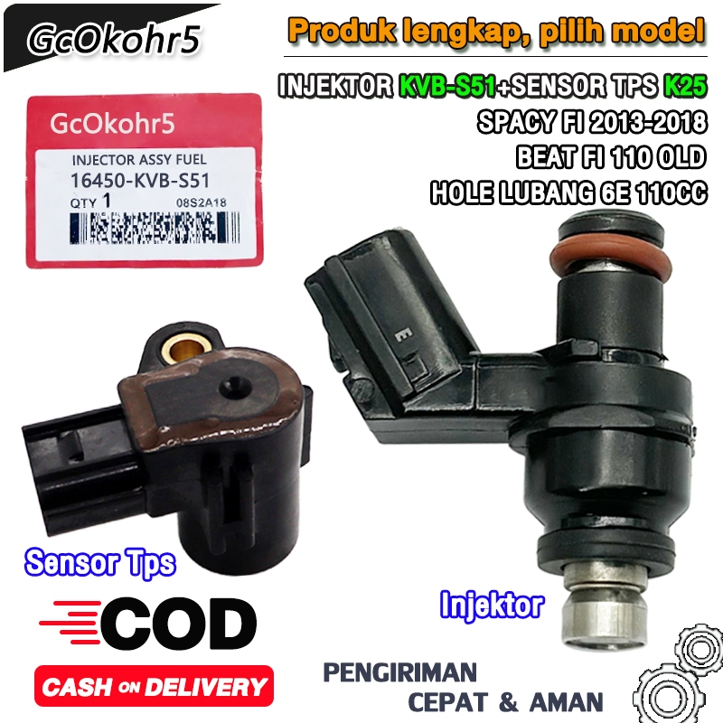 Injektor Injector KVB-S51+ Sensor Tps K25 BEAT FI, SCOOPY FI, SPACY FI, REVO FI Set 2 potong bernila