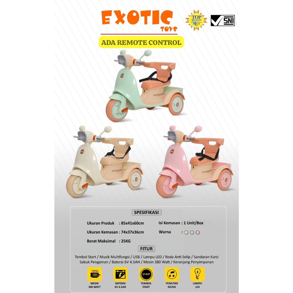 BATAM Motor Aki Anak Exotic Vespa DUDU Scoopy Remote Control 2241