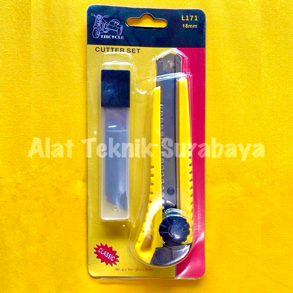 

CUTTER TRICYCLE 18 MM GRATIS ISI 6 MATA SET L171 PISAU CUTER SILET 18MM PEMOTONG MULTI FUNGSI SERBAGUNA