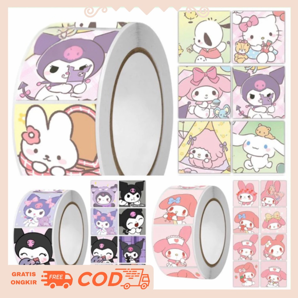 

Stiker 1 Roll Label Sticker Lucu Isi 500 Lembar Motif Cartoon Untuk Tempel di Box/KertasPackaging