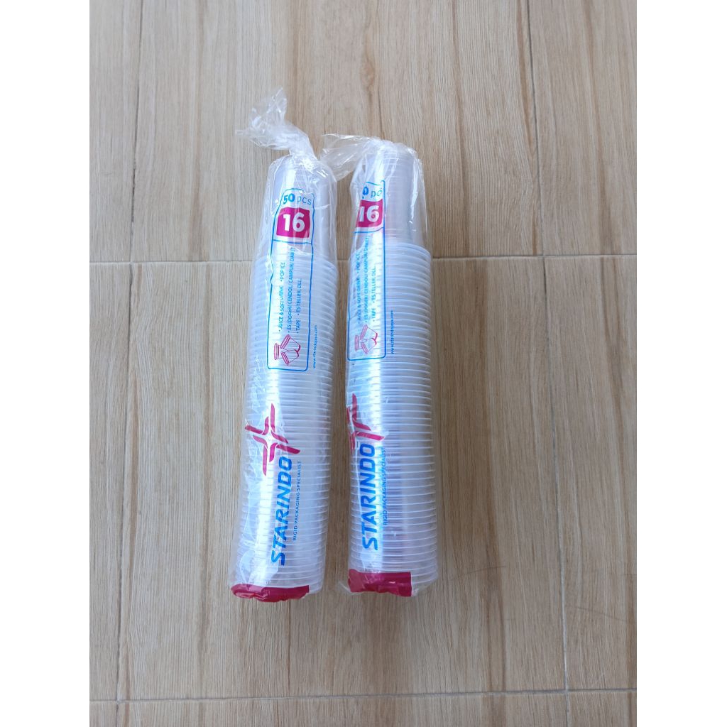 Gelas plastik 16 oz Datar/Cup STARINDO dan ATM polosan 16oz per slop isi 50pcs