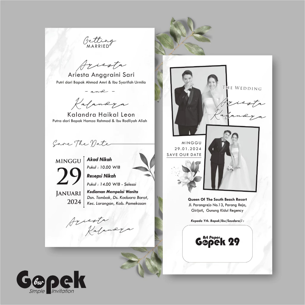 CETAK UNDANGAN PERNIKAHAN CUSTOM SIMPLE – UNDANGAN NIKAH GOPEK BW MURAH - CETAK UNDANGAN AESTHETIC