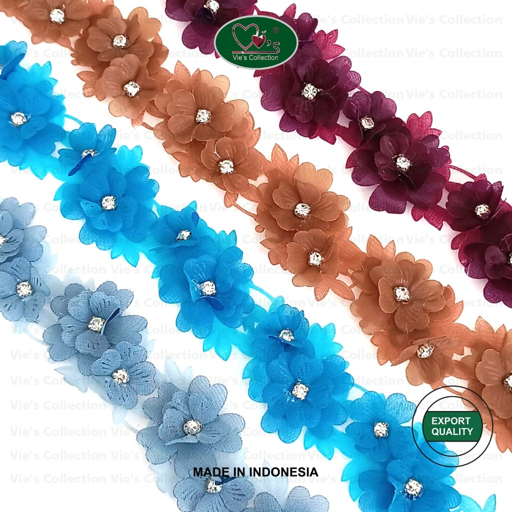 Renda Bunga Manik Kristal Tempel Hiasan Bordir Aksesoris Jahit Kebaya Gaun Hijab Craft & Dekorasi