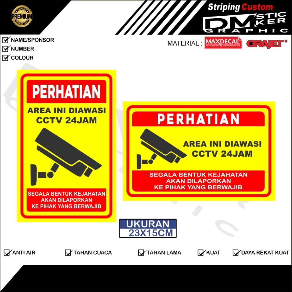 

stiker vinyl anti air AREA DIPANTAU CCTV 24 JAM PORTRAIT / LANDSCAPE BAHAN PREMIUM TAHAN LAMA