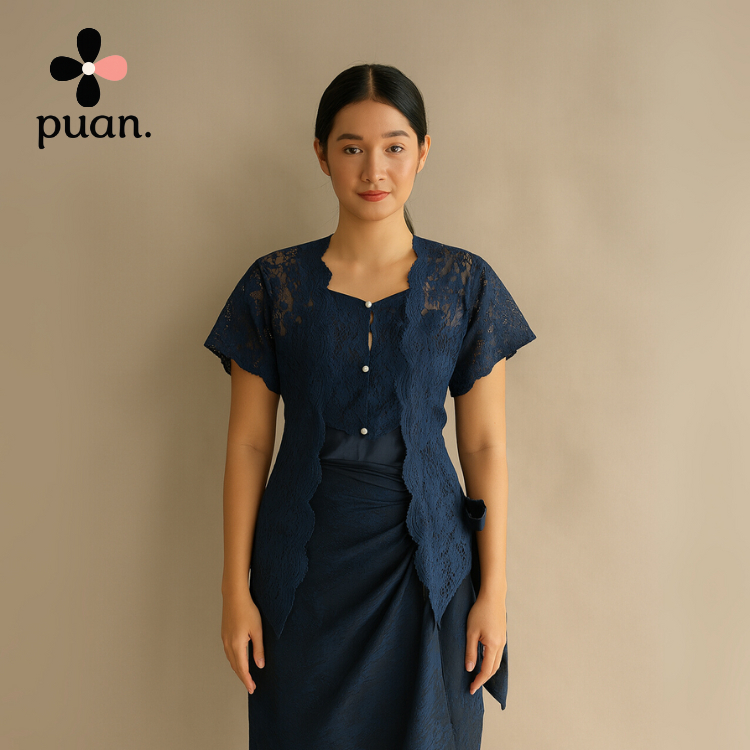 Kebaya Hagia Brukat Navy Kutubaru Modern Atasan + Rok Lilit Wisuda Setelan Kondangan Simpel Elegan