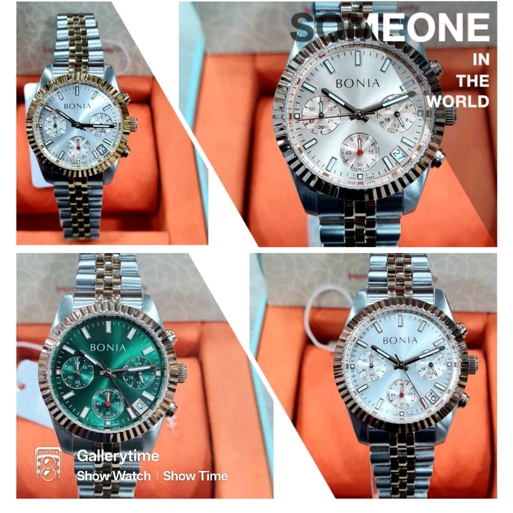Bonia Collection Strap Jubile BNB 10845 Dual Tone Original, Jam Tangan Wanita Chrono Aktif