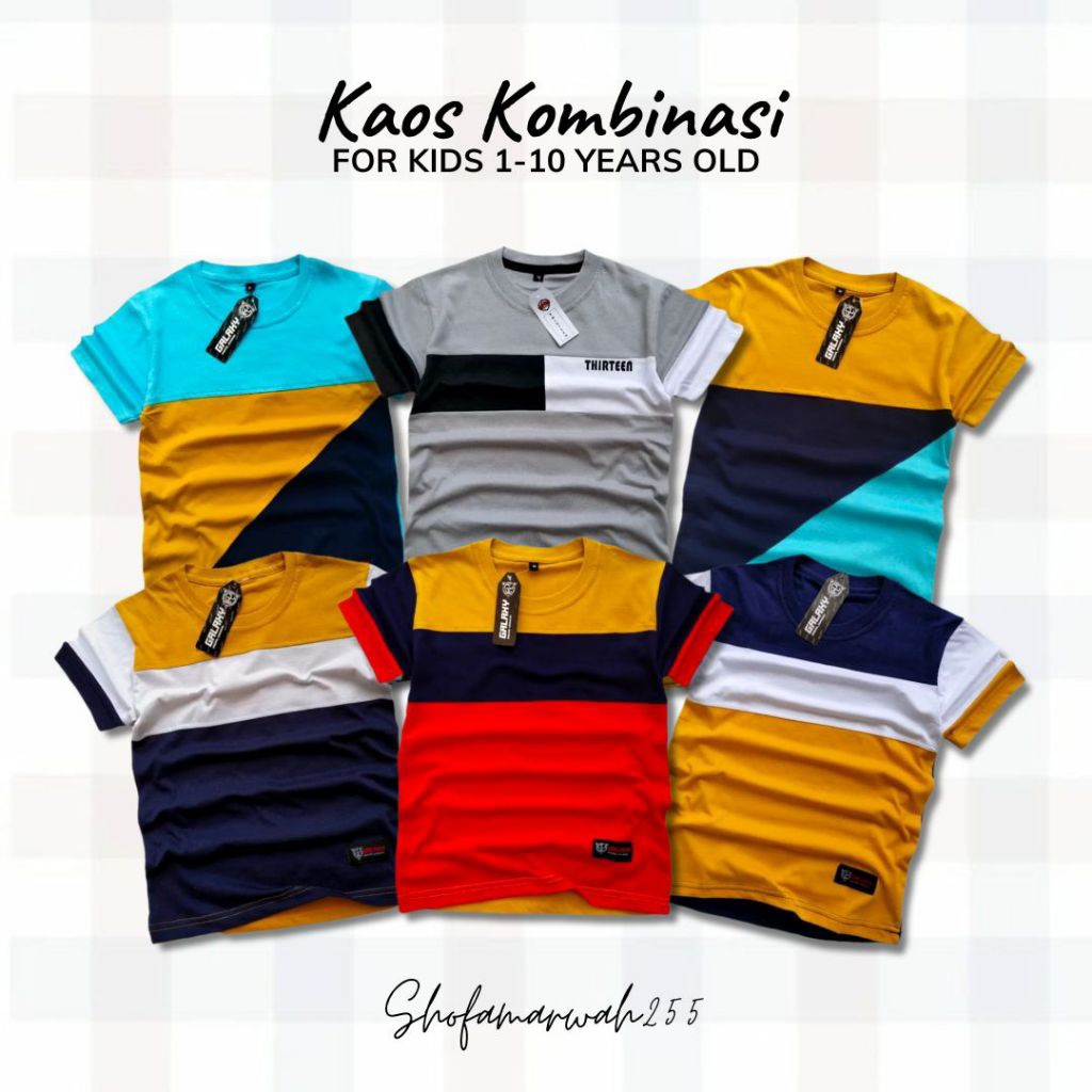 KAOS KOMBINASI ANAK TERKINI BAJU GRADASI 3 WARNA
