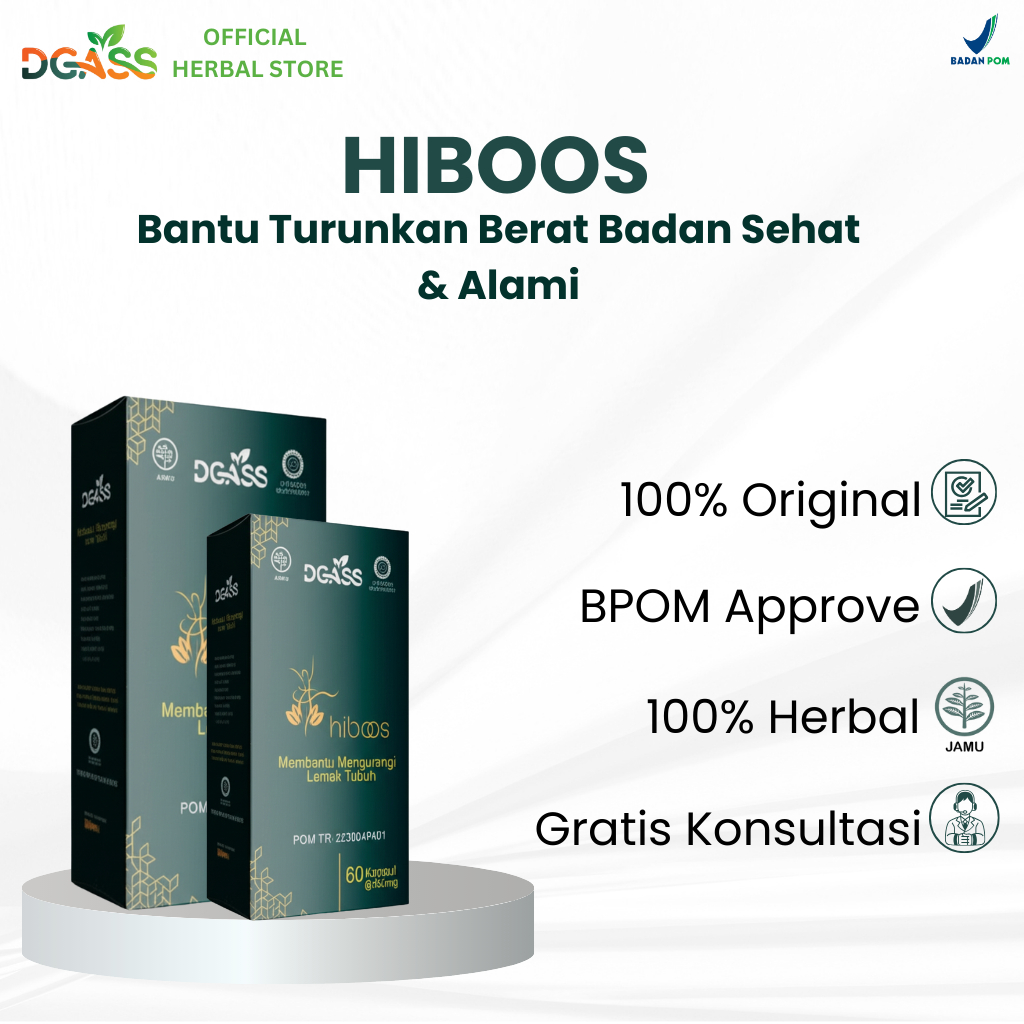 HIBOOS Suplemen Diet Sehat Alami – Kapsul Herbal Pelangsing Badan & Detoks | Suplemen Turunkan Lemak