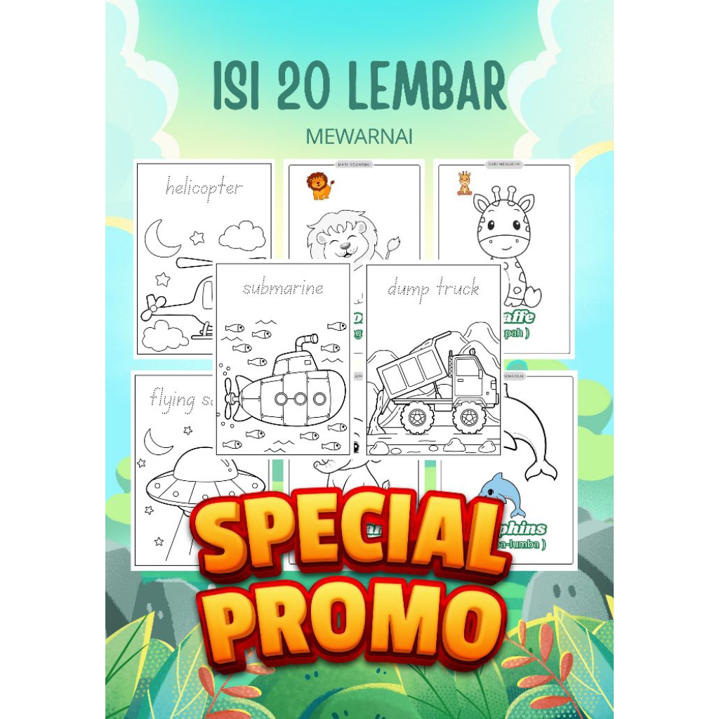 20 LEMBAR KERTAS MEWARNAI ANAK/ KERTAS BERGAMBAR