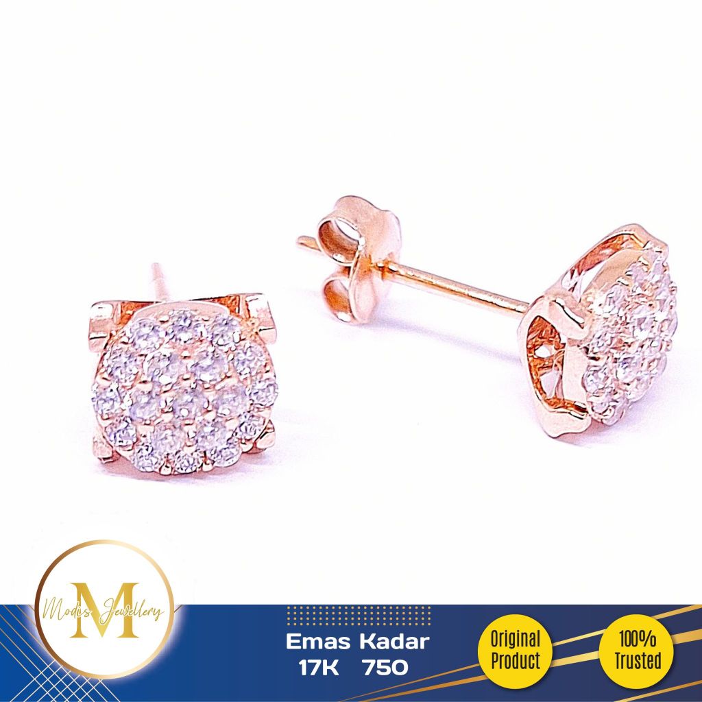 MODIS JEWELLERY - Anting Tusuk Bulat Tabur Rosegold - Emas 17k  750