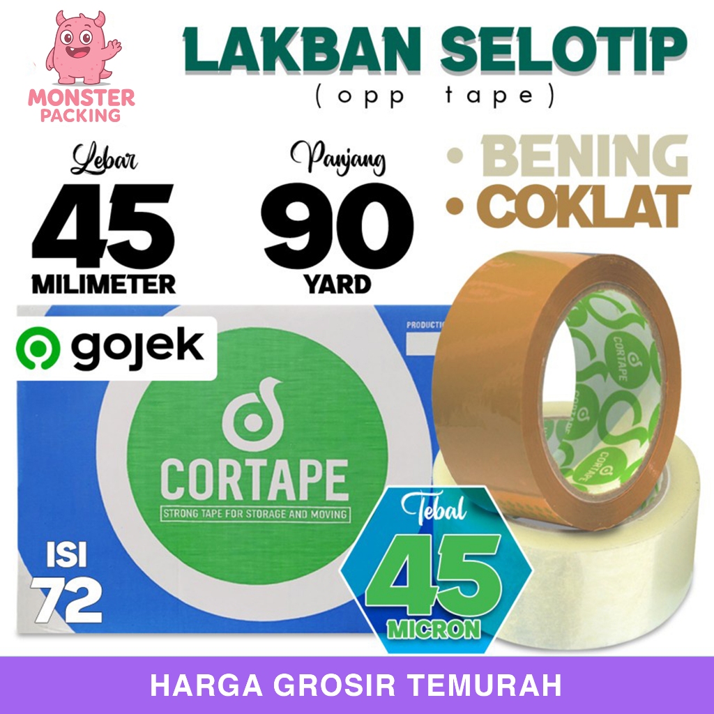 

Lakban isolasi Solatip 45mm x 90y OPP Tape Cortape Varian OJOL / DUS