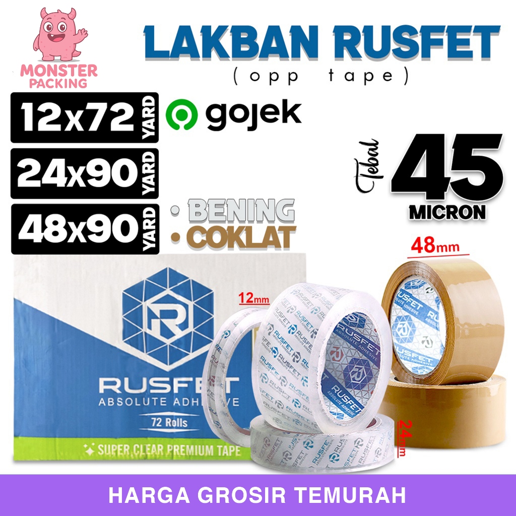 

Lakban RUSFET Isolasi Selotip OPP Tape Plakban Packing PREMIUM OJOL/ DUS