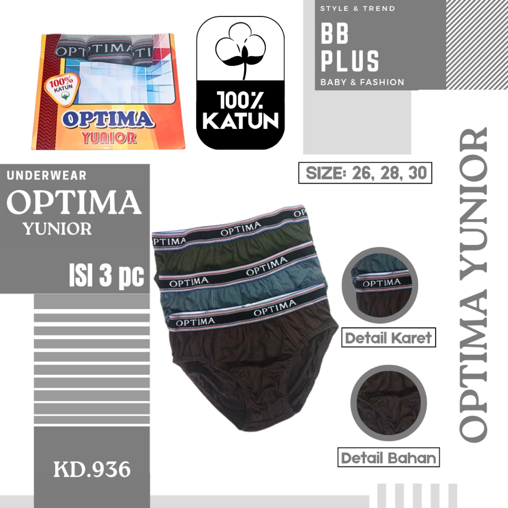 OPTIMA YUNIOR - CELANA DALAM ANAK COWOK SIZE 26-30 ( 1 BOX ISI 3PC )