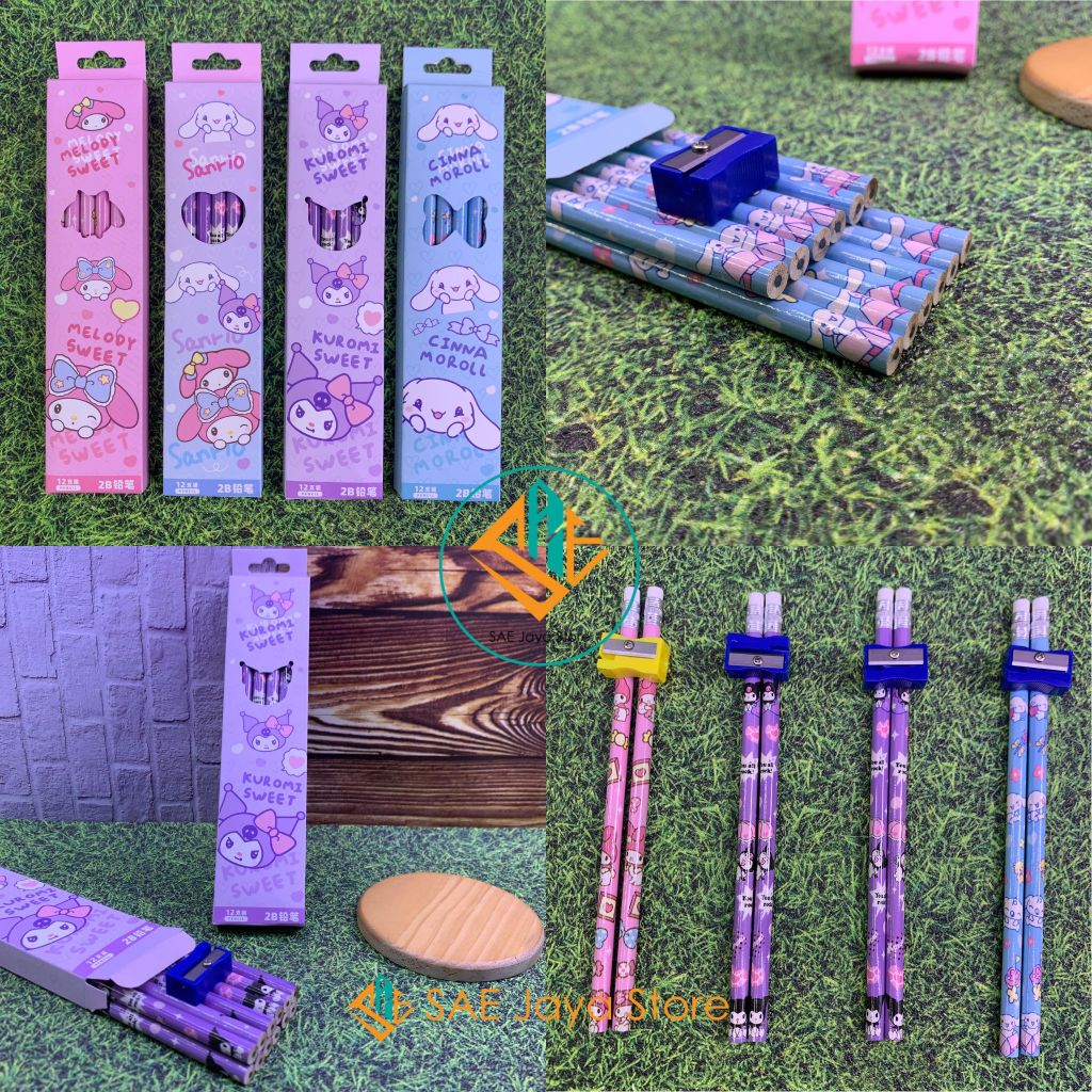 

(12 PCS) SAE - PENSIL 2B KARAKTER SANRIO ISI 12 PCS FREE PENGHAPUS DAN RAUTAN / PENSIL SEKOLAH 2B