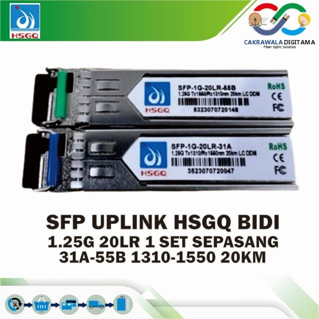 SFP Uplink HSGQ Bidi 1.25G 20LR 1 SET 31A-55B 1310-1550 20KM SEPASANG