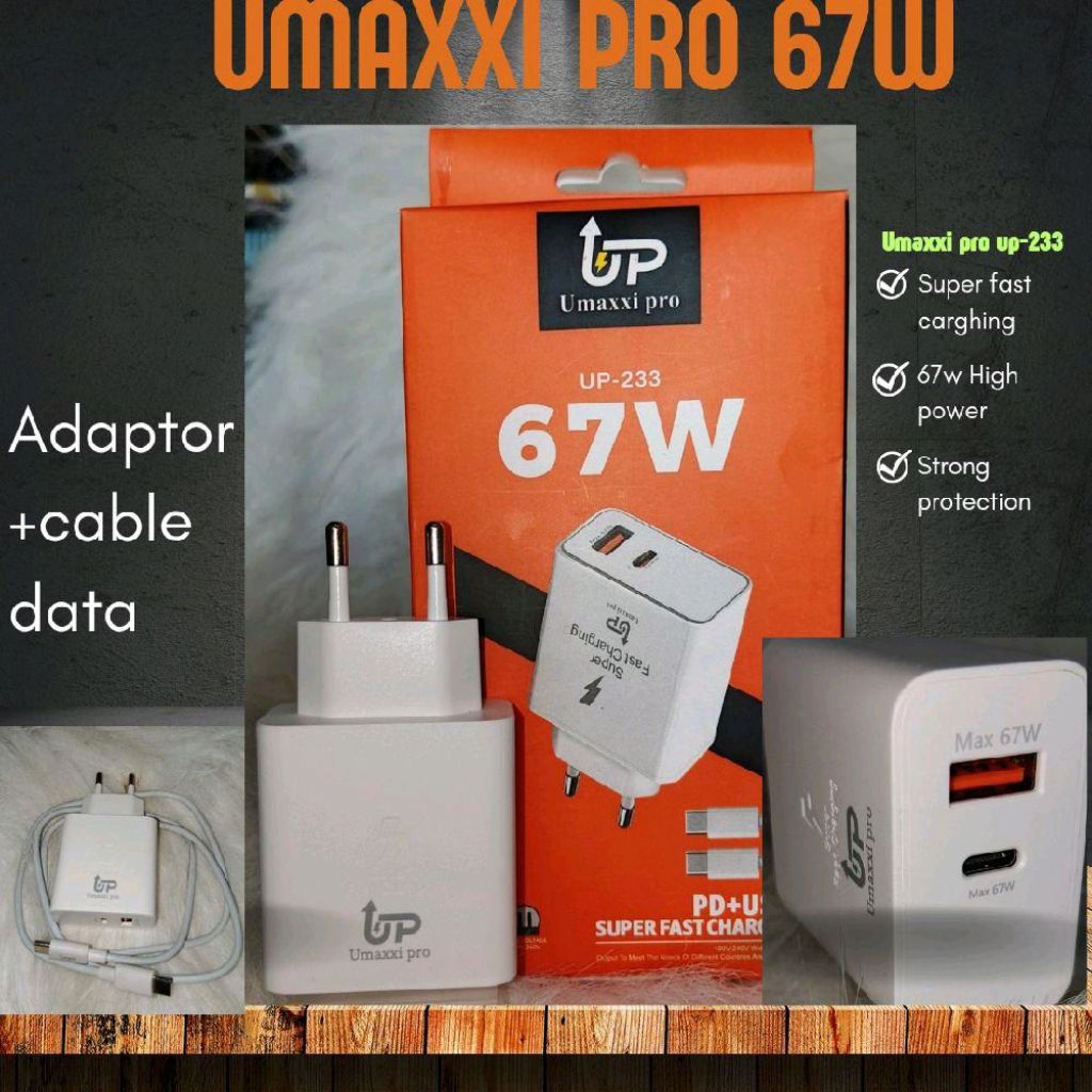 promo CHARGER umaxxi pro super fast charging 67w USB dan  C TO C kabel data