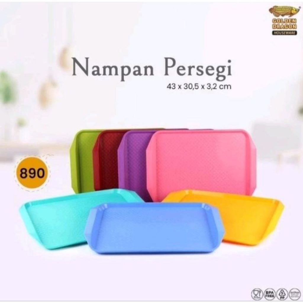 Nampan Gagang Persegi Plastik Tebal 890 Golden Dragon BPA Free