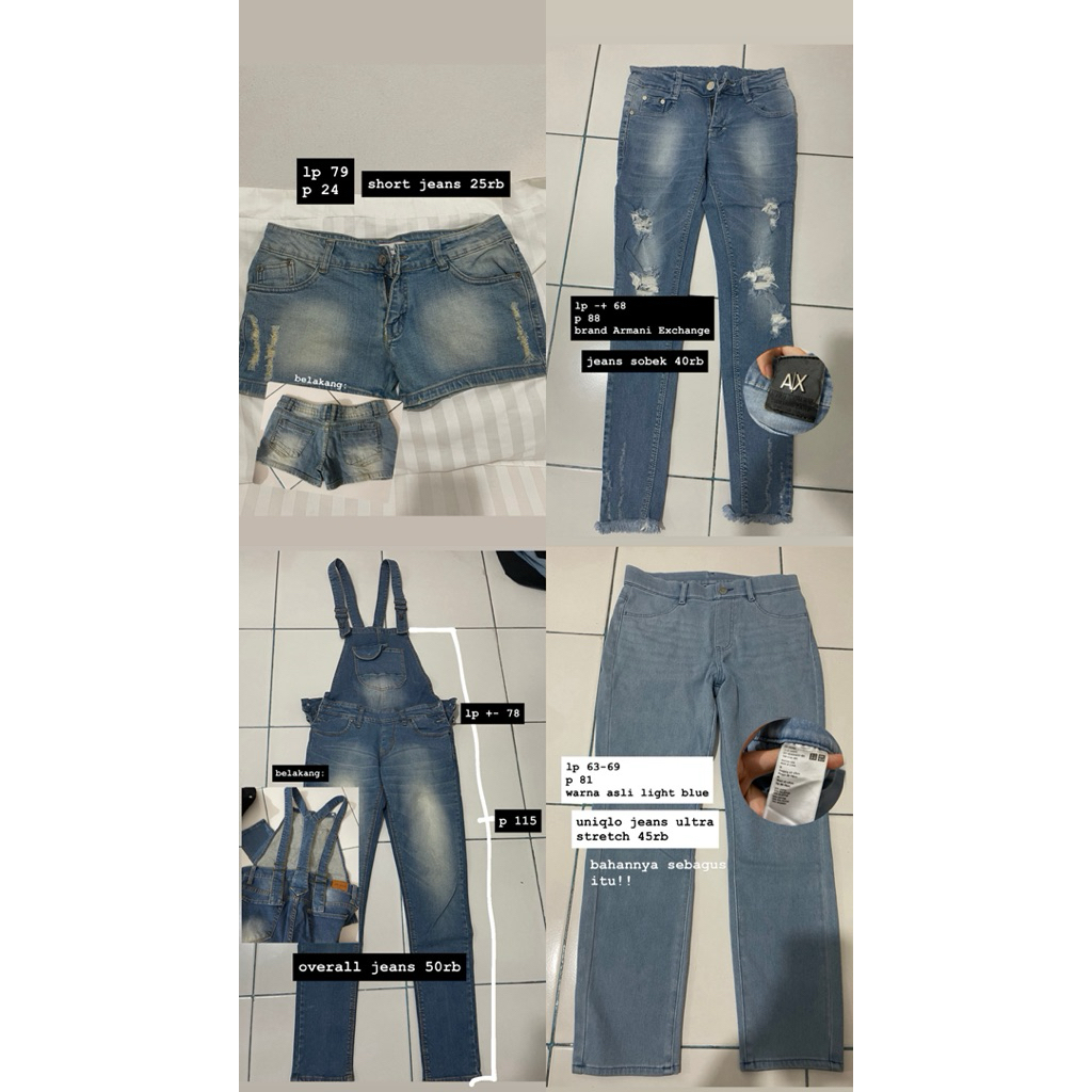 Preloved Jeans, Overall, Celpen, Celpan, Skort, Dress, Cardi, Jersey, Top (ada uniqlo, pull & bear, 