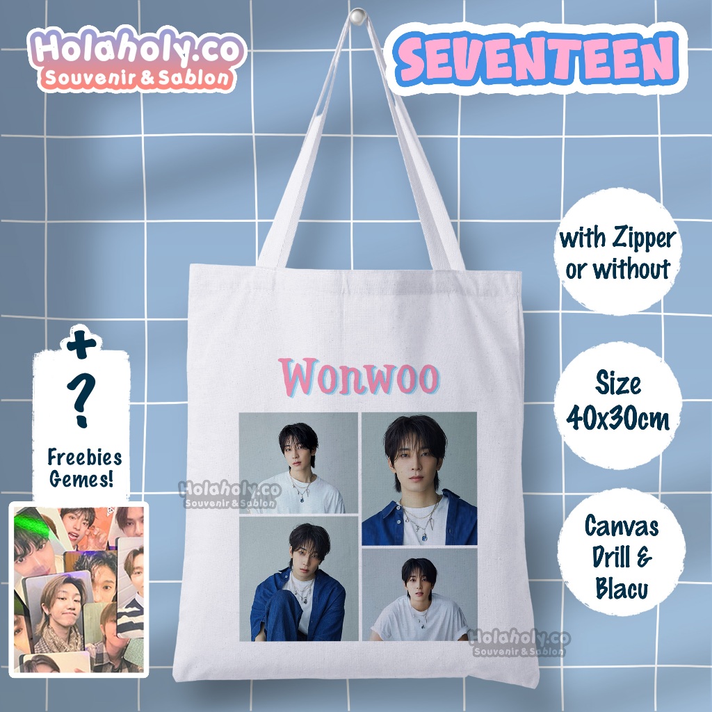 Tas Totebag Wonwoo SEVENTEEN Kanvas FOTO Gemes Fankit Seventeen [READY] Gift Kado Kpop Korea [COD]