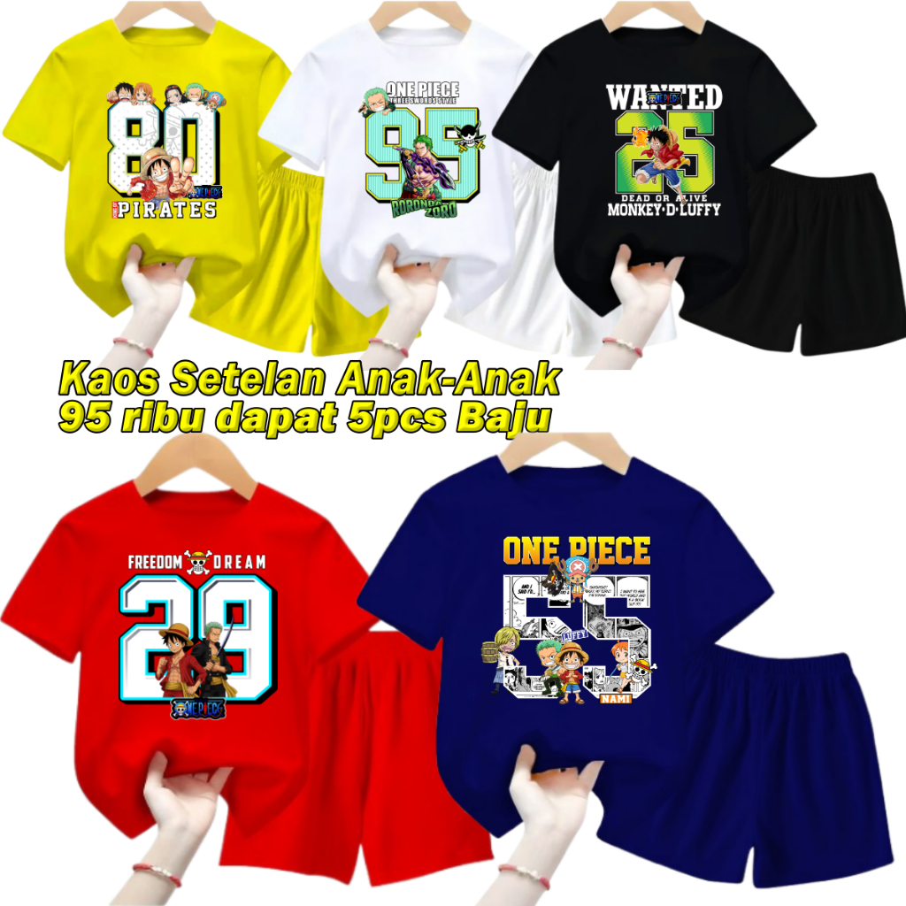 kaos setelan anak-anak 100ribu dapat 5pcs baju- Motif OnePiece