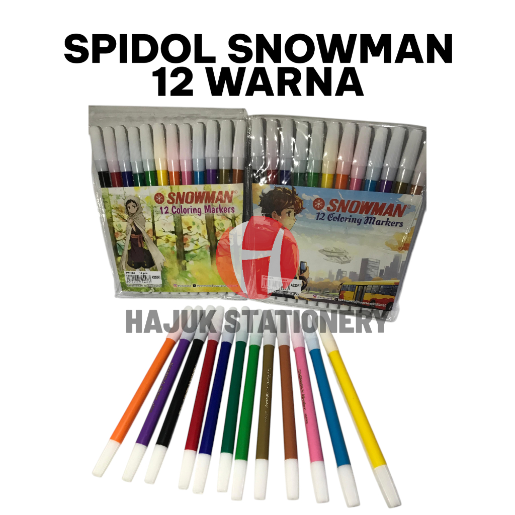 

(1SET ISI=12) SPIDOL SNOWMAN 12 WARNA COLORING MARKERS ASLI